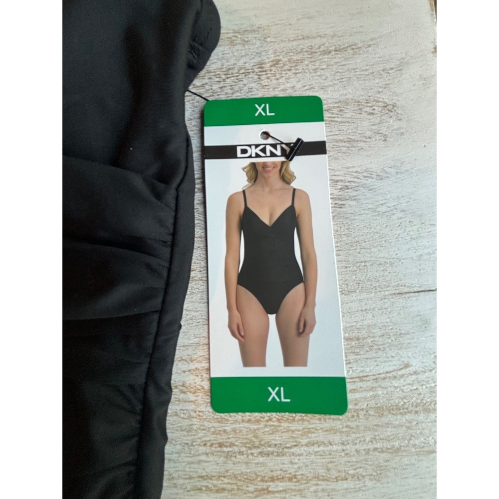 NWT DKNY One Piece Swimsuit Womens XL Black Tummy Control Surplice 1943727 - Picture 4 of 6